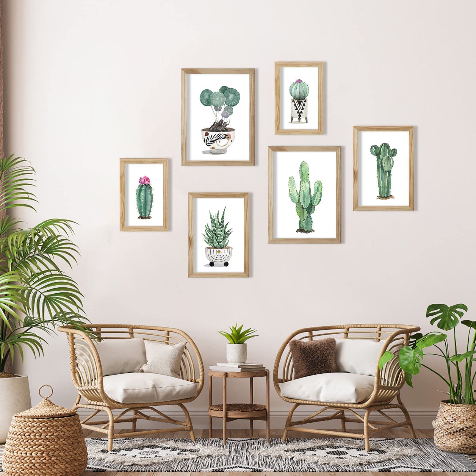 Amazon.com: Boho Cactus Canvas Wall Art: Bohemian Succulent Green Plant  Picture Framed, 6 Pieces Tropical Cacti Painting for Living Room Bedroom  Decoration: Posters & Prints