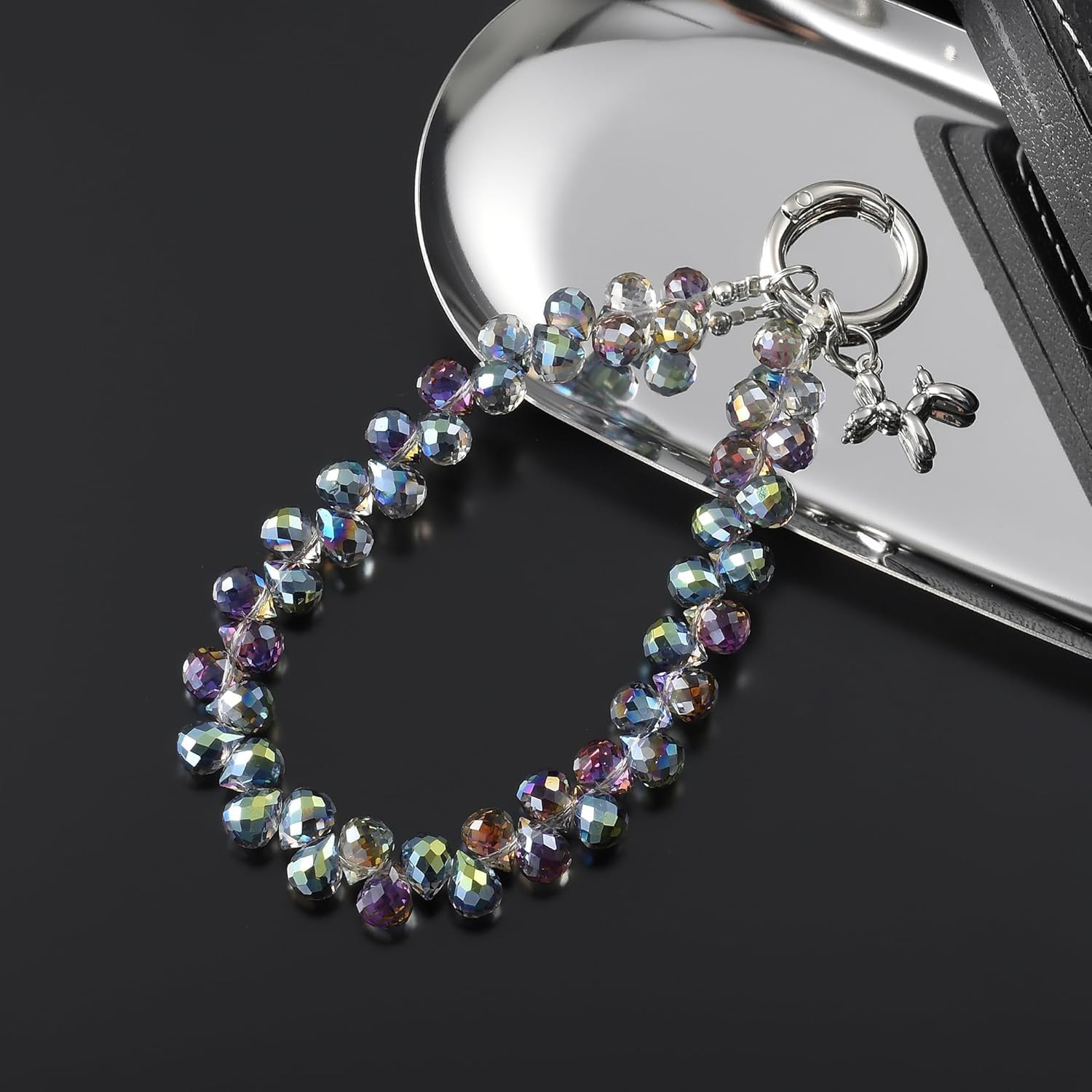 richginker Crystal Beaded Phone Wrist Strap - Sparkling Phone Charm Lanyard with Tether Tab, Hands-Free Wristlet Bracelet Strap for Women, A-Dark Purple — view 2