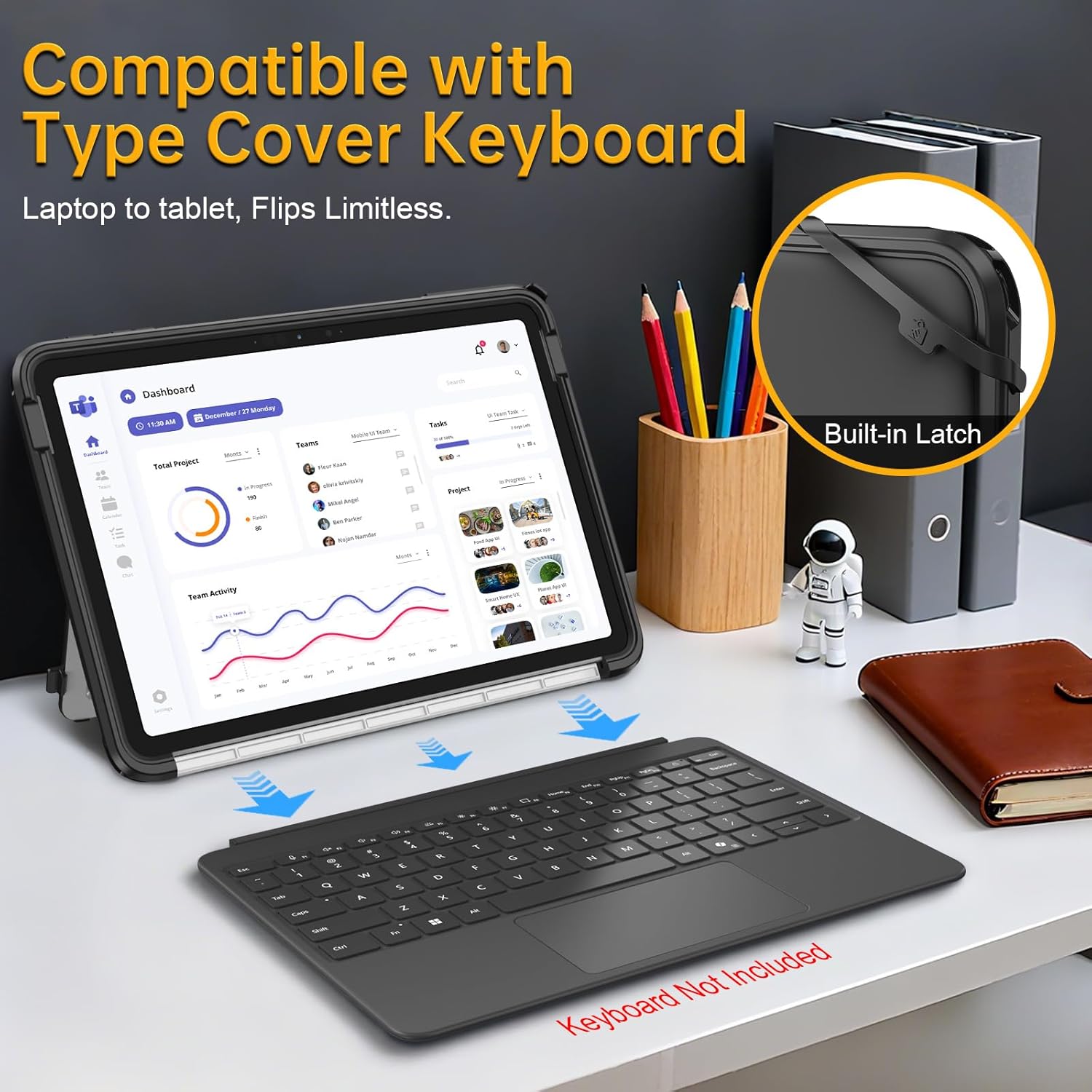 Fintie Hard Case for Microsoft Surface Pro 12 Inch 1st Edition (2025) - Shockproof Folio Rugged Cover with Clear Transparent Back Shell Compatible with Type Cover Keyboard (Clear) - Image 4