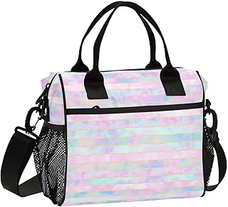KLL Seamless Pastel Aesthetics Mystery Strips Minimalist Mens Lunchbox with Shoulder Strap Lunch Bags for Teens for University lonchera para Mujer