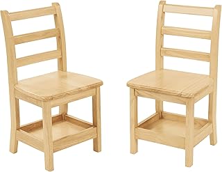 ECR4Kids 14in Three Rung Ladderback Storage 2-Pack-Assembled Hardwood Chairs, Natural