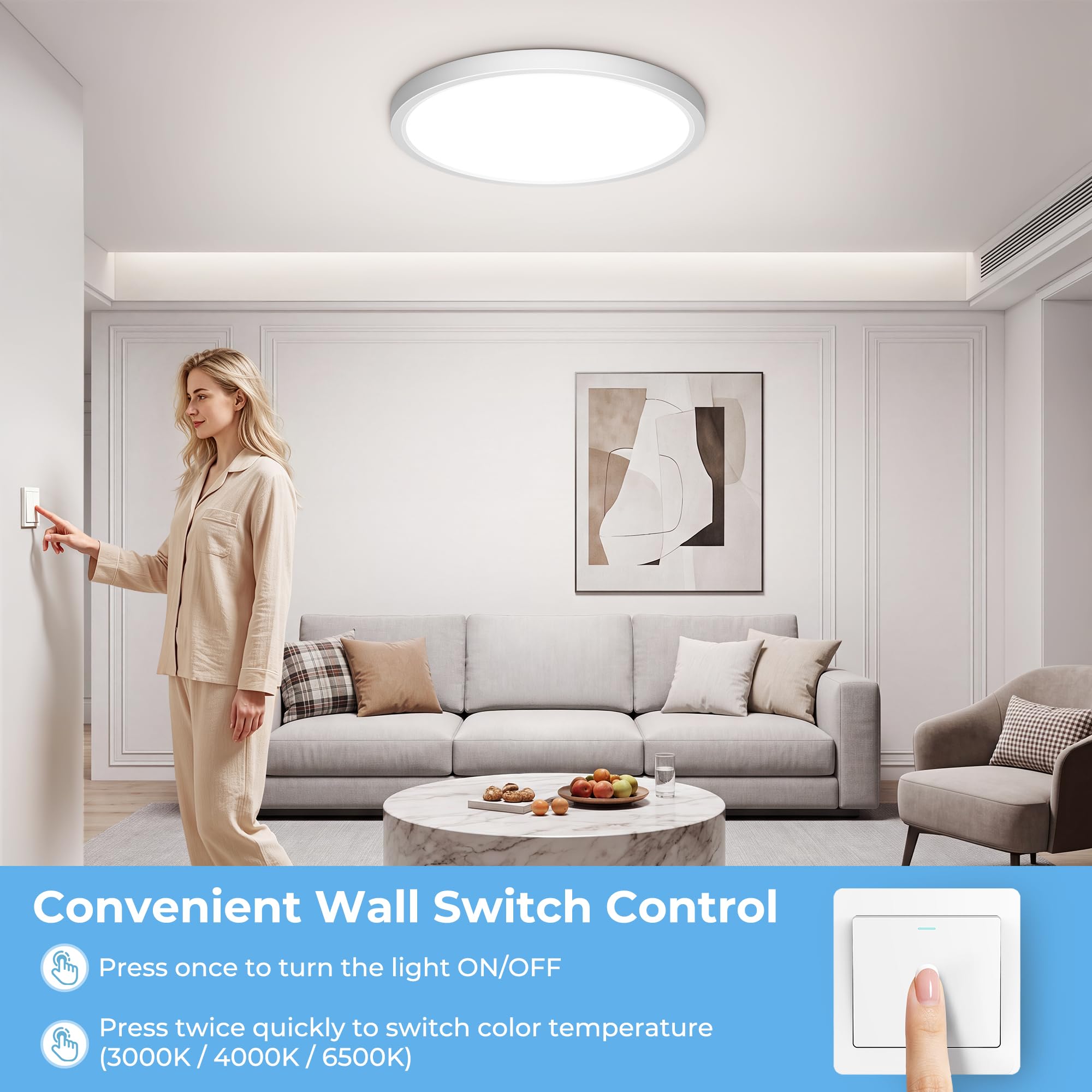 Plafon LED Techo Regulable 40W 4200LM con Mando a Distancia IP44 Ø60cm | Plafones para Techo LED 3000K-6500K Ajustable, Lampara de Techo LED Redonda Ultrafina con Memoria y Luz Nocturna