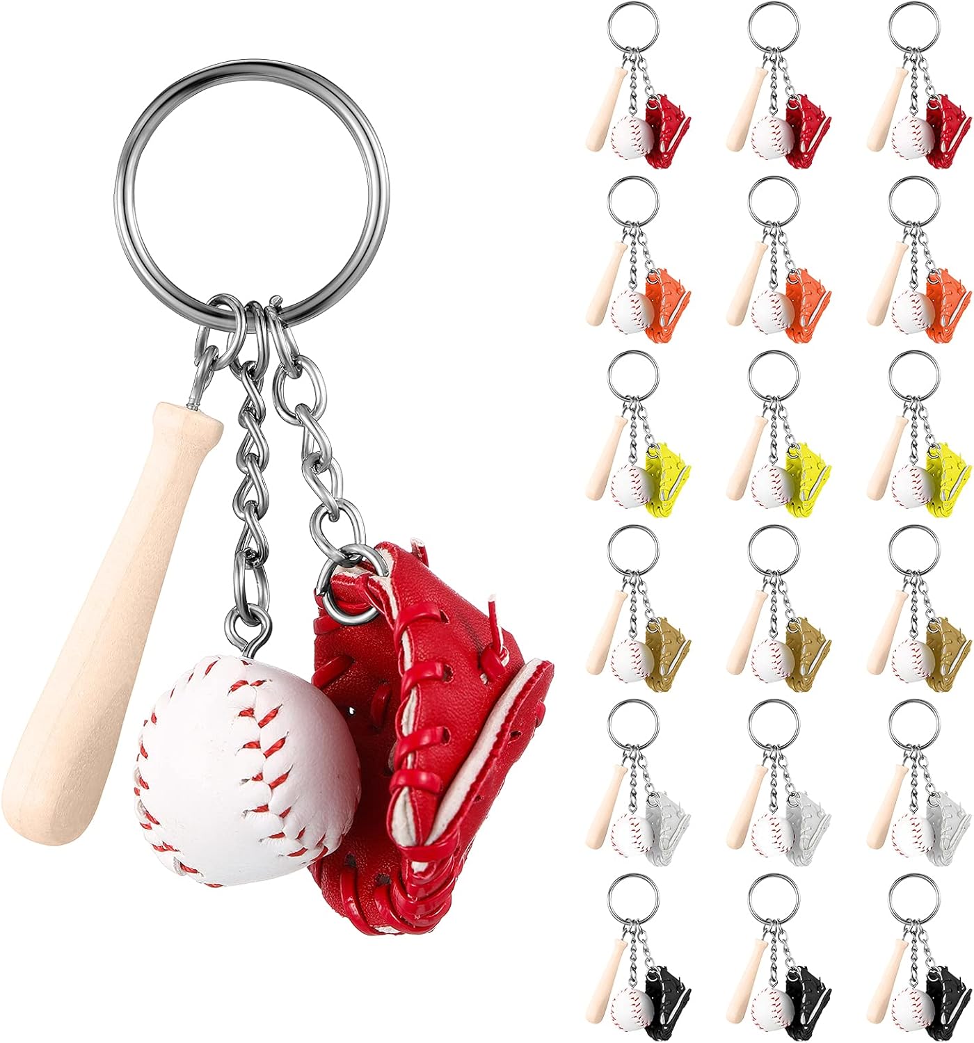 18 Pieces Baseball Bat Keychain Wooden Bat Baseball Glove
