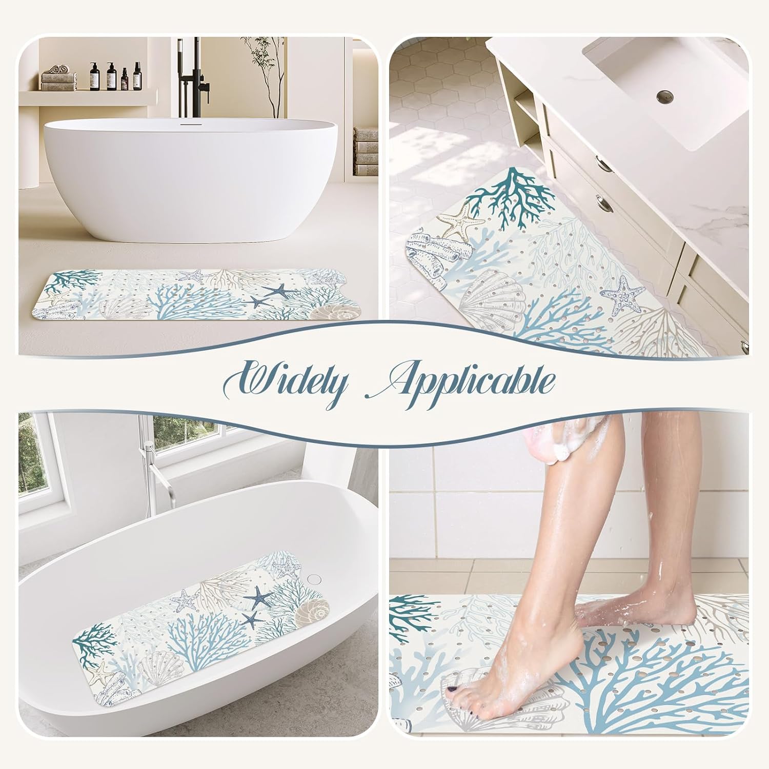 SHUCHING Starfish Coral Bath Mat for Tub Non Slip-40 X 16Inch, Bathtub Mat Anti Slip, Long Shower Mat for Bathroom Mold Free, Machine Washable