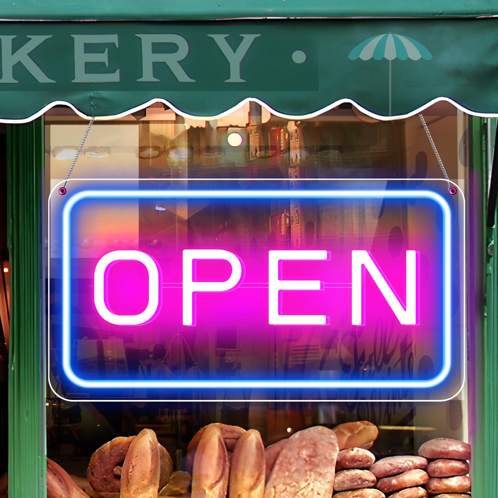 LightingWill LED Neon Open Sign, 23"x 12" Ultra Bright Open Signs for Business, Light Up Signs for Business Window, Coffee Shops, Stores, Restaurants Bars Hotel, Blue/Pink, Horizontal