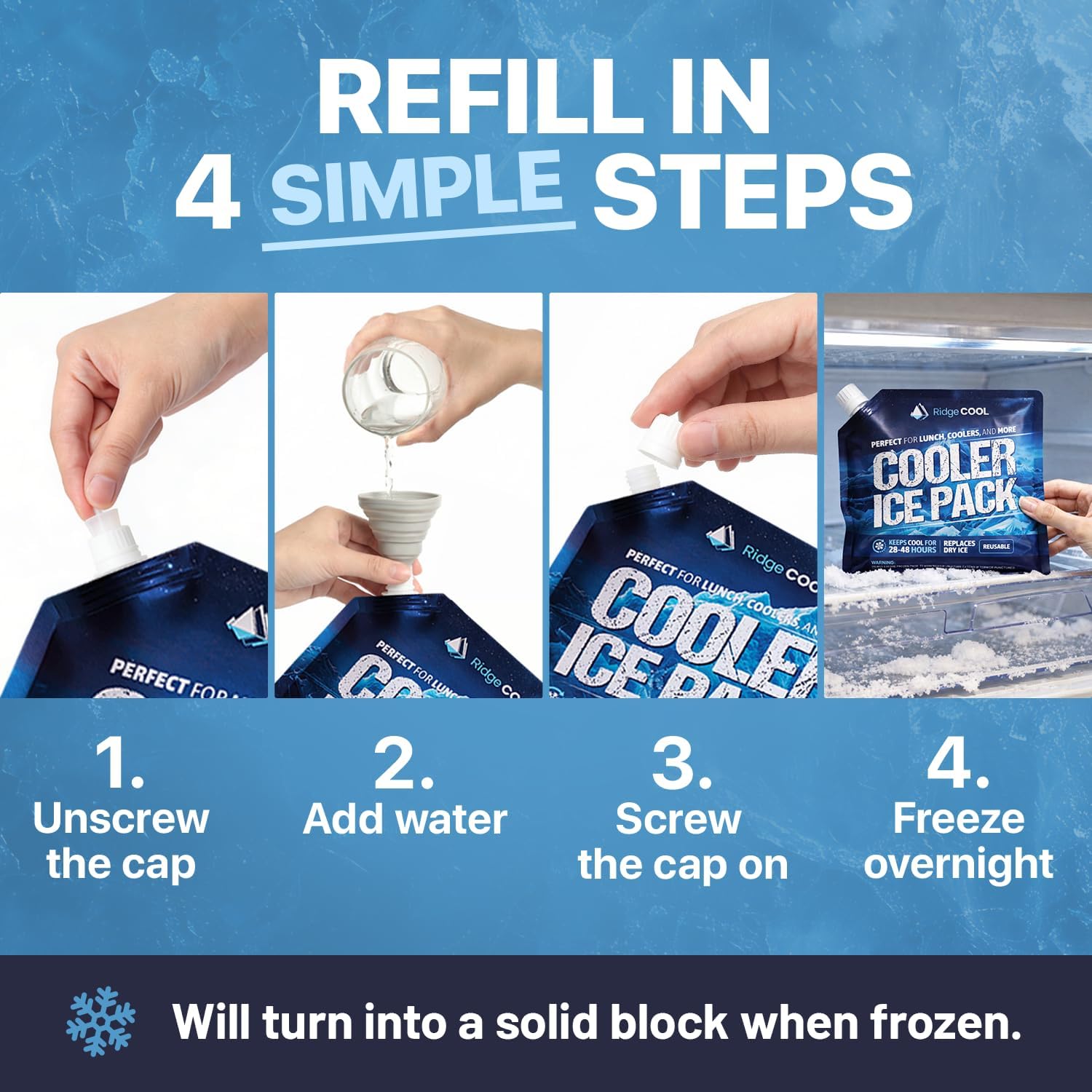 Reusable Ice Packs for Cooler and Lunch Boxes, 6 Pack Long Lasting Freezer Packs, Keeps Cold for 24–48 Hours, Replaces Dry Ice, Leak-Proof, BPA Free, Food Safe, 10 x 10 inches