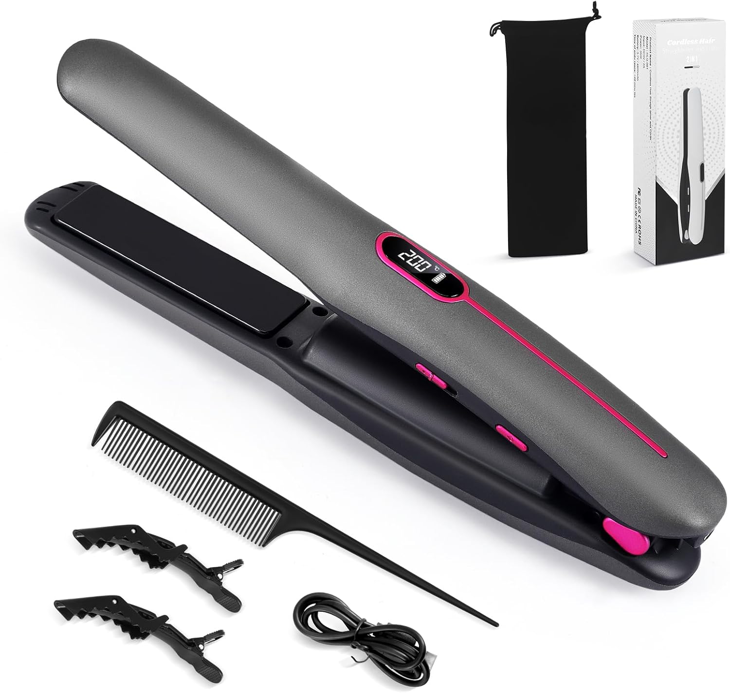 VIKICON Beard Straightener, Cordless Hair Straightener Brush Fast Heated For Men, 2 In 1 For Beard And Hair Comb, 3 Temperature Settings/Anti-scald/Auto Shutdown/Mini Size, Portable