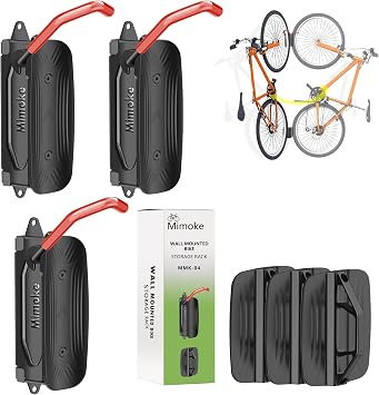 Mimoke Swivel Bicycle Wall Mount - Bicycle Hanger - Vertical Bike Rack- Bicycle Storage for the Garage - MTB & Road Bike Red hook, 3 Pieses