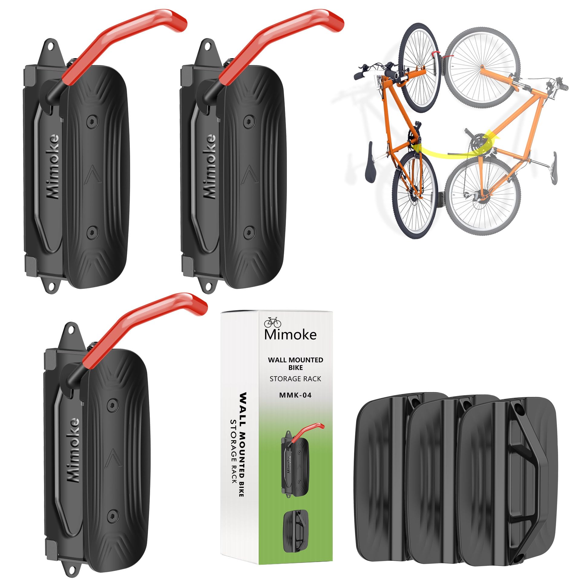 Mimoke Swivel Bicycle Wall Mount - Bicycle Hanger - Vertical Bike Rack- Bicycle Storage for the Garage - MTB & Road Bike (Red hook, 3 Pieses) — image 1
