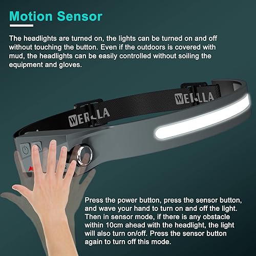 Miniatura 3 de 2 faros recargables, linterna de 230 LED de haz ancho, 1200 lúmenes, lámpara de cabeza brillante y foco, modo sensor, faros ligeros de 2.4 onzas con