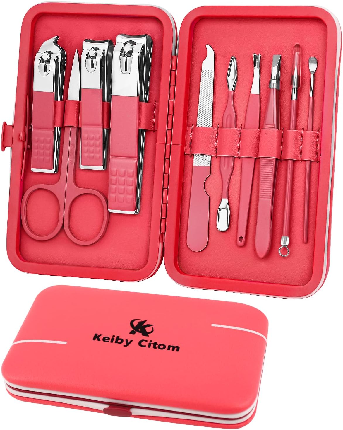 Manicure Set 10 stks Professionele Nagelknipper Kit Pedicure Care Tools-Roestvrij Staal Grooming Tools voor Reizen (Roze 1)