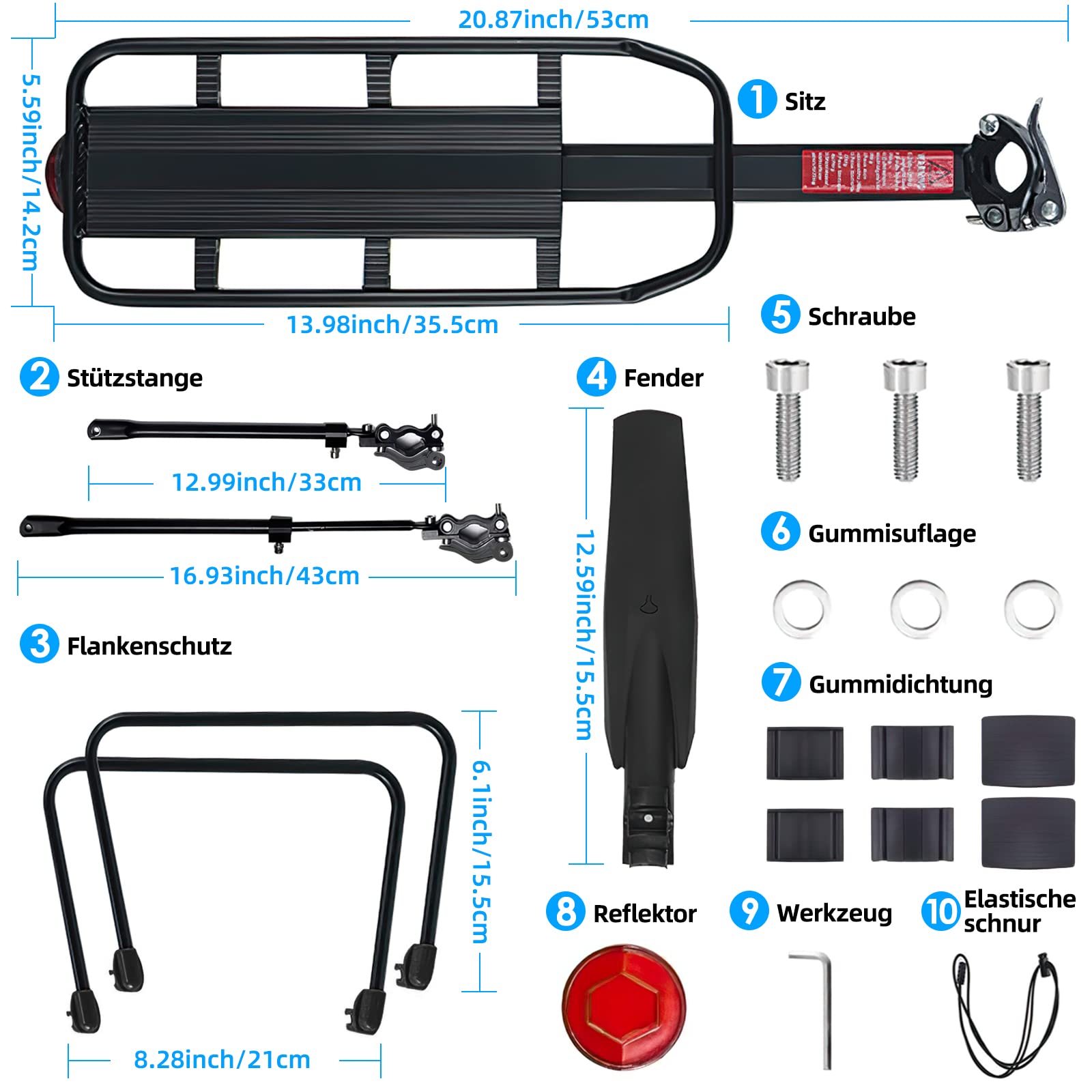 SPGOOD Fahrrad Gepäcktrager Set [24-29 Zoll ]- Einstellbare Universal Aluminiumlegierung Mountainbike Gepäcktrager mit Reflektor, Schnellverschluss und Montage