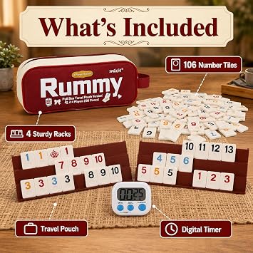 Smilejoy Rummy Cube 4 Player Edition, 106 Tiles with Travel Canvas Bag