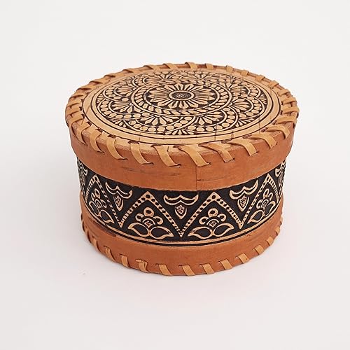 Miniatura 3 de Decorative Trinket Jewelry Keepsake Storage Box Round Wooden Birch Bark Gift BoxesInner diameter 3,42" (8,7cm)  Inner height 1,9"(4,8 cm)