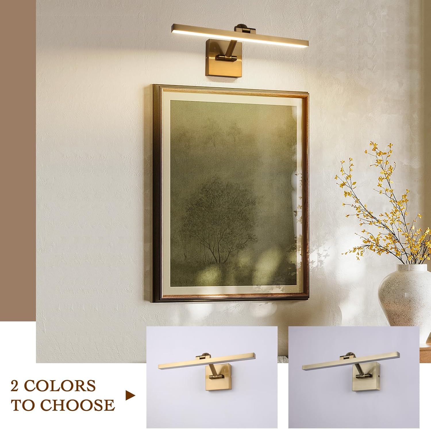 Modern Dimmable Picture Lights for Wall 15.75 Inch Hard-Wired LED Picture Frame Lights for Paintings Gallery Light with Adjustable Swing Arm Display Lights For Artwork, 7W, 2700K, Warm White - Brass