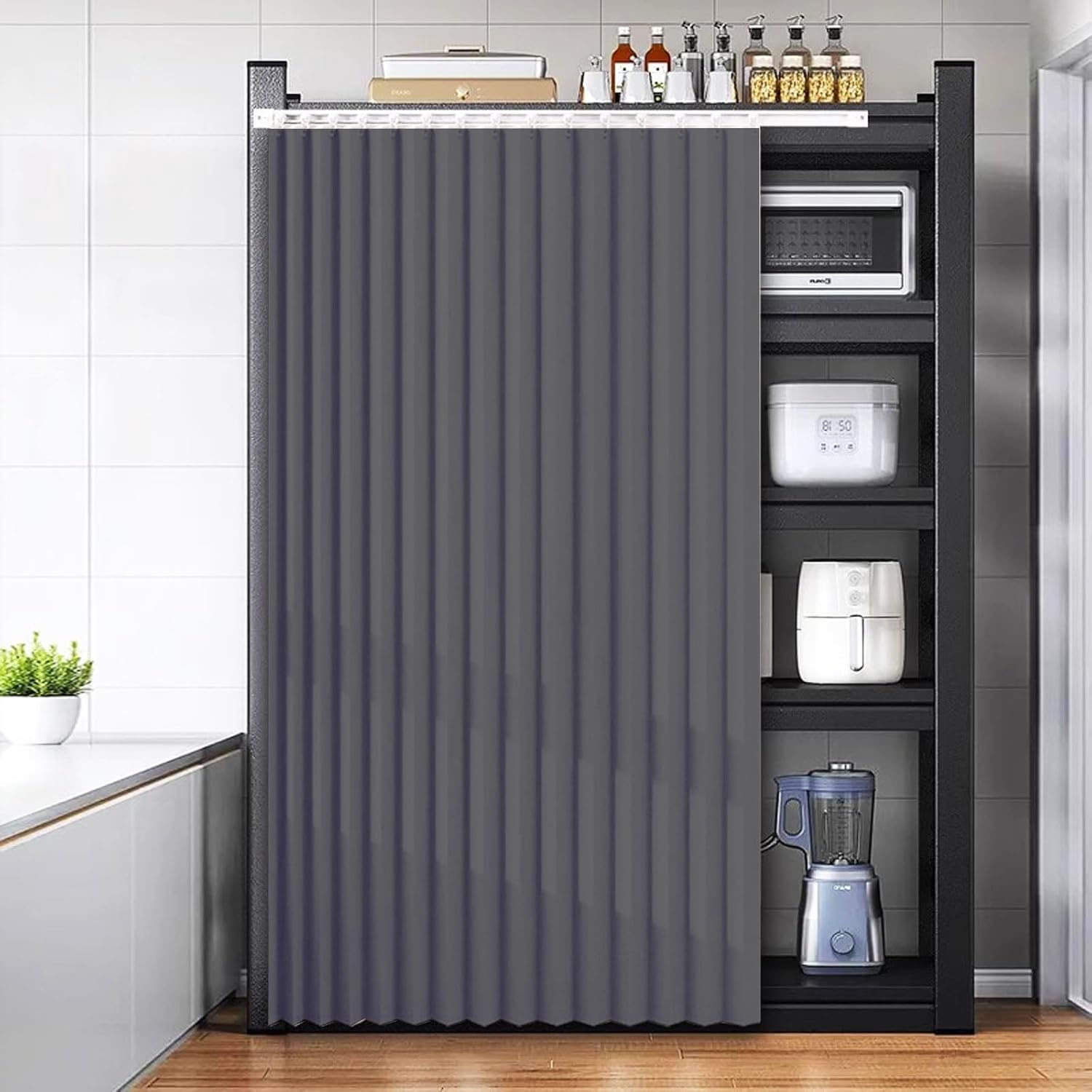 Rideau de placard étanche à la poussière pour étagère cuisine 100x150cm