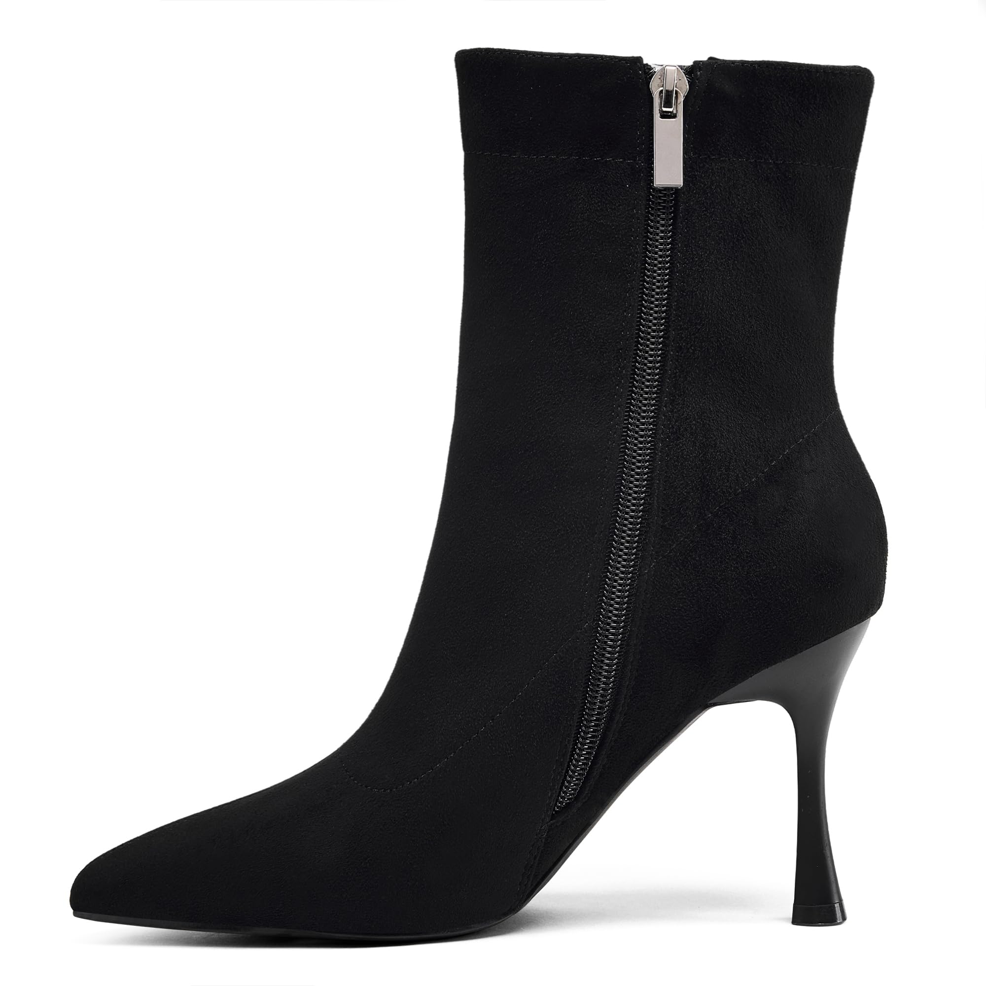 Damskie botki 9 cm szpiczasty nosek - średni obcas szpilki buty robocze dla kobiet modne krótkie buty czarne 8, Czarny zamsz, 39 EU