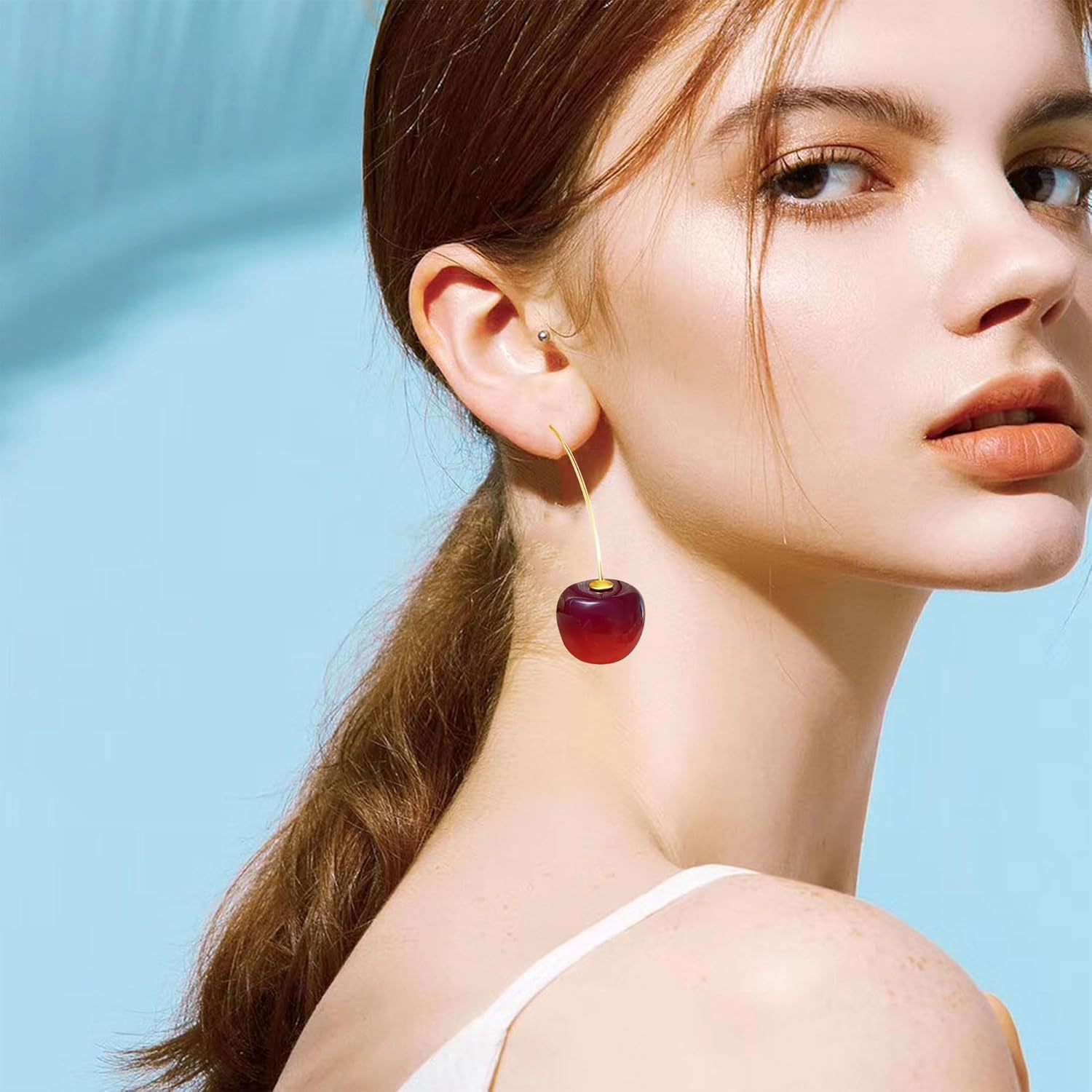 Fruit Cherry Earrings for Women 3D Red Crystal Cherry Dangle Earrings Sweet and Lovely Fruit Jewelry Gift - Image 2