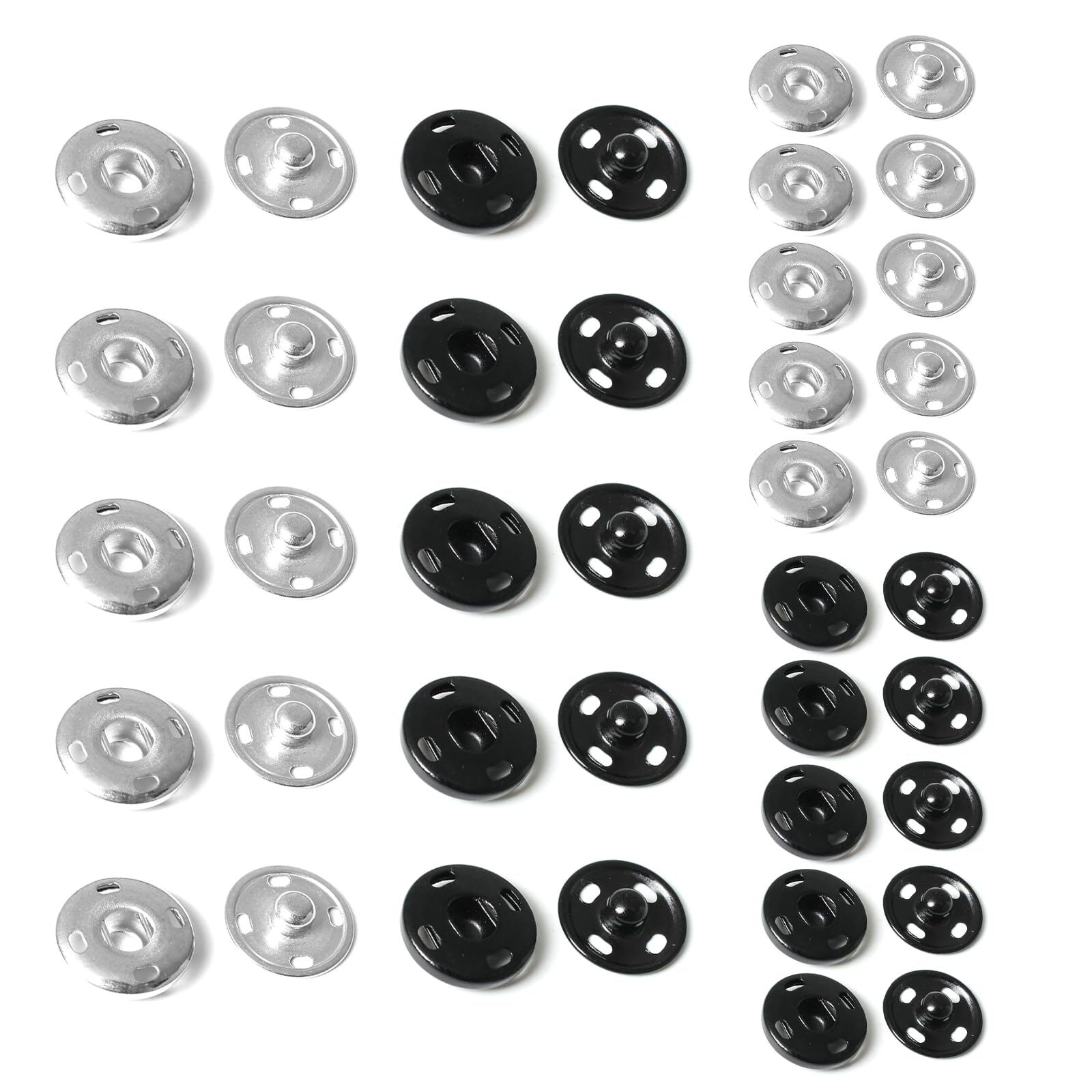 Press Studs Snap Fasteners, 20 Sets Sew on Snap Buttons Metal Clothes Poppers Fastener Black Silver Press Stud for Clothing Sewing-8.5 mm 12mm
