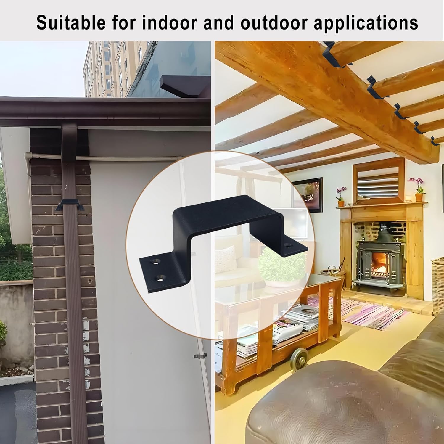 4 Pcs 2×4" Square Pipe Clamp Black Closed Bar Holder for Door Barricade, Square Tube Strap Clamps Fit Standard Lumber,3.8mm Thick