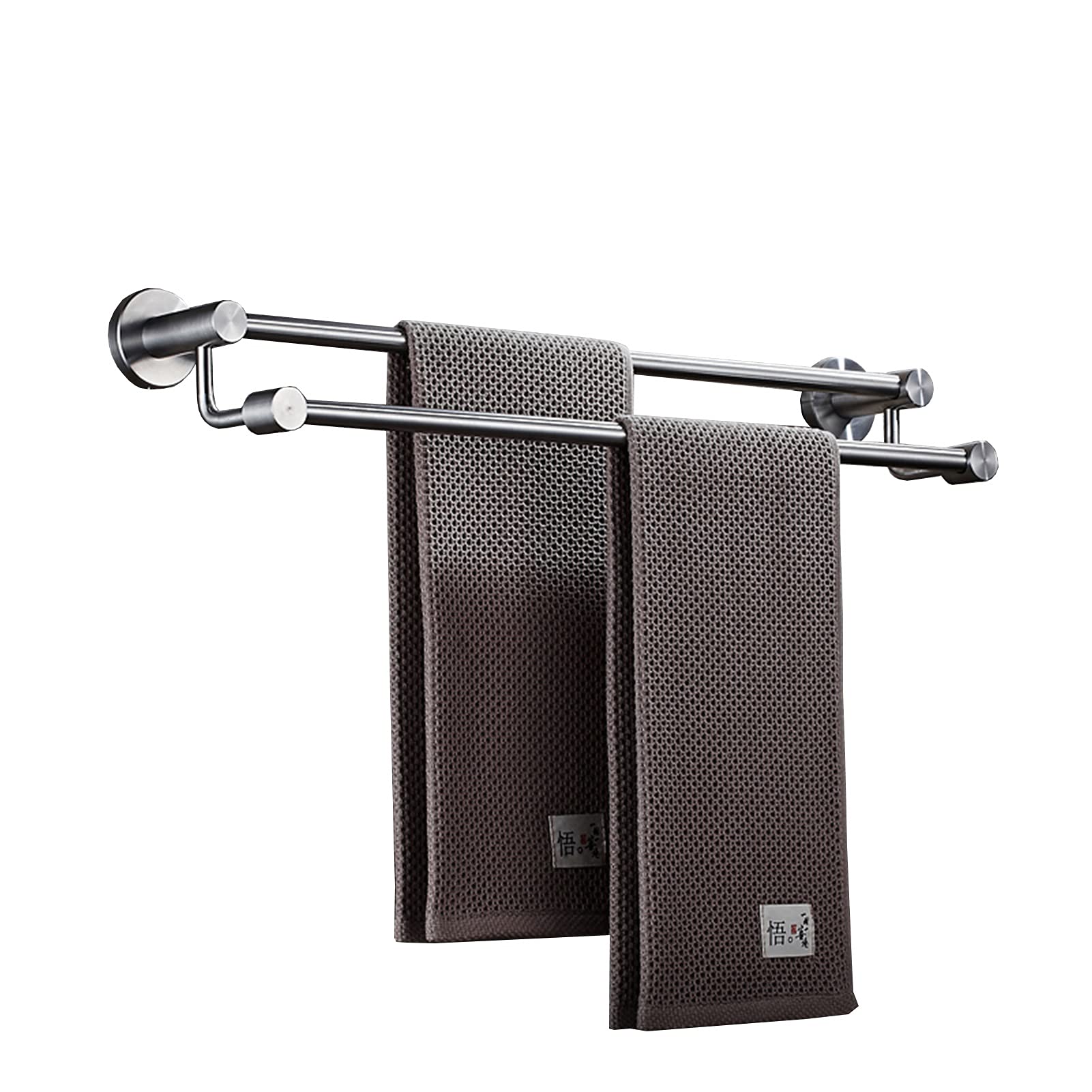 Double porte-serviettes en acier inoxydable brossé avec étagère murale salle de bain