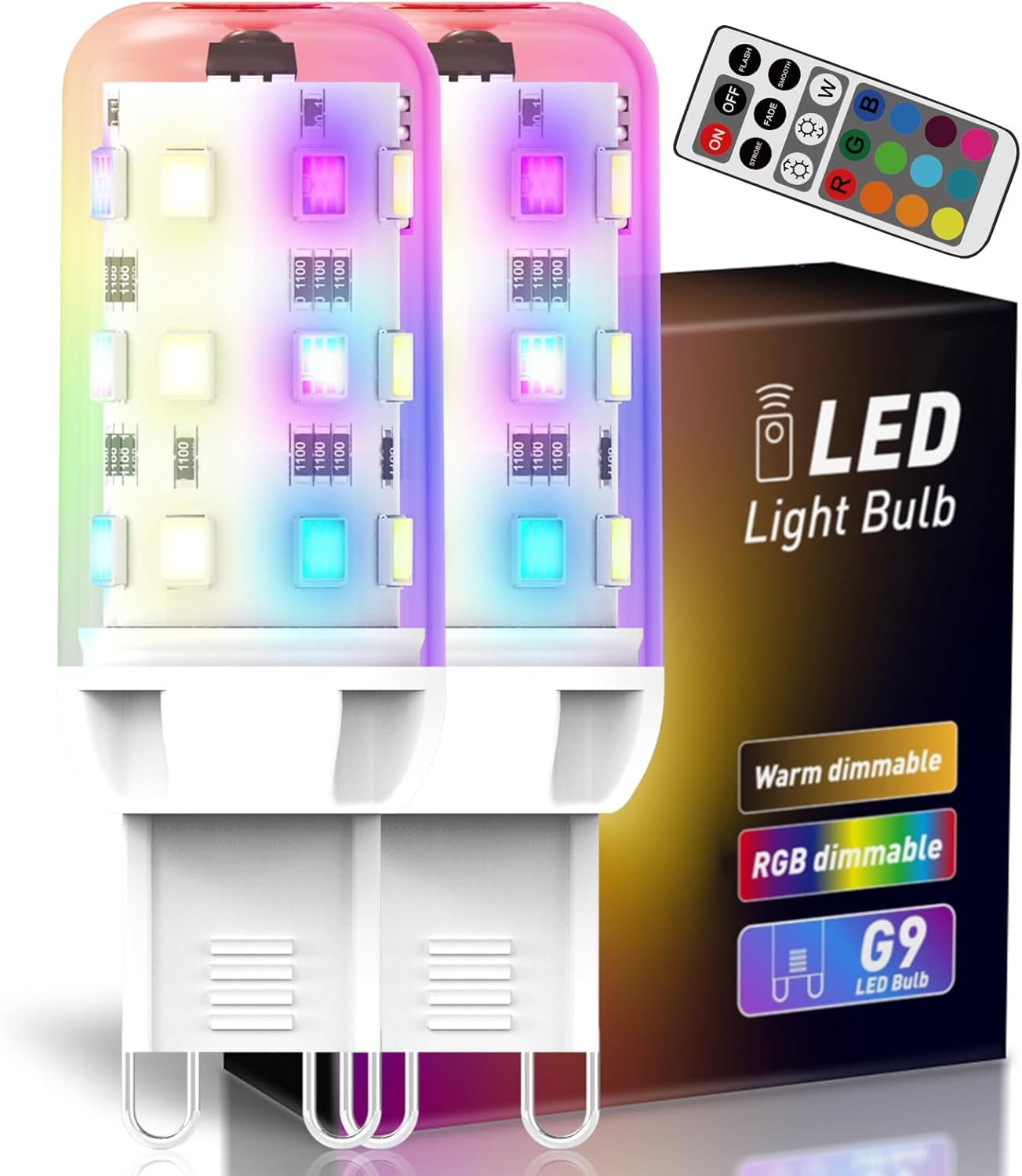 G9 RGB LED Bulb Color Changing with Remote,21-Key IR Control for 16 Million Colors & Dimmable White Light (3000K-6000K),1.4W Low Energy,AC 120V,Memory & 4 Modes for Party,Christmas,Home Decor(2 Pack)