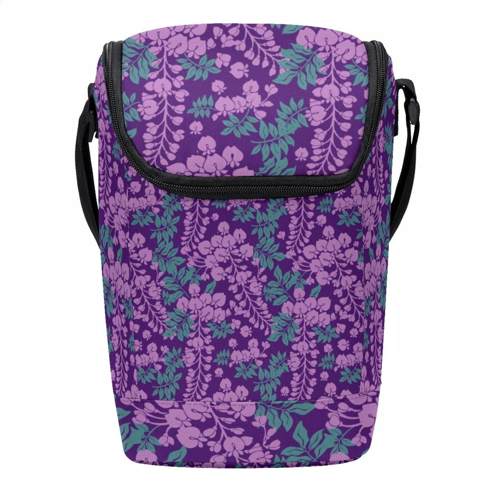 Bolsa de almuerzo con flores moradas porta alimentos con cremallera para oficina y colegio