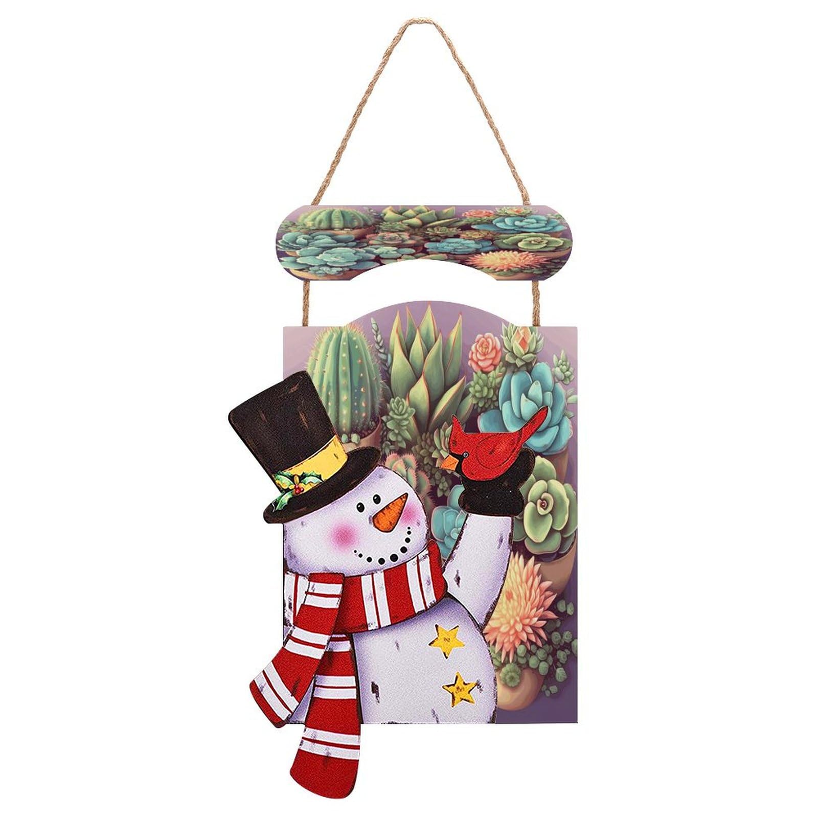Panneau de Noël en bois avec corde et motif bonhomme de neige succulent