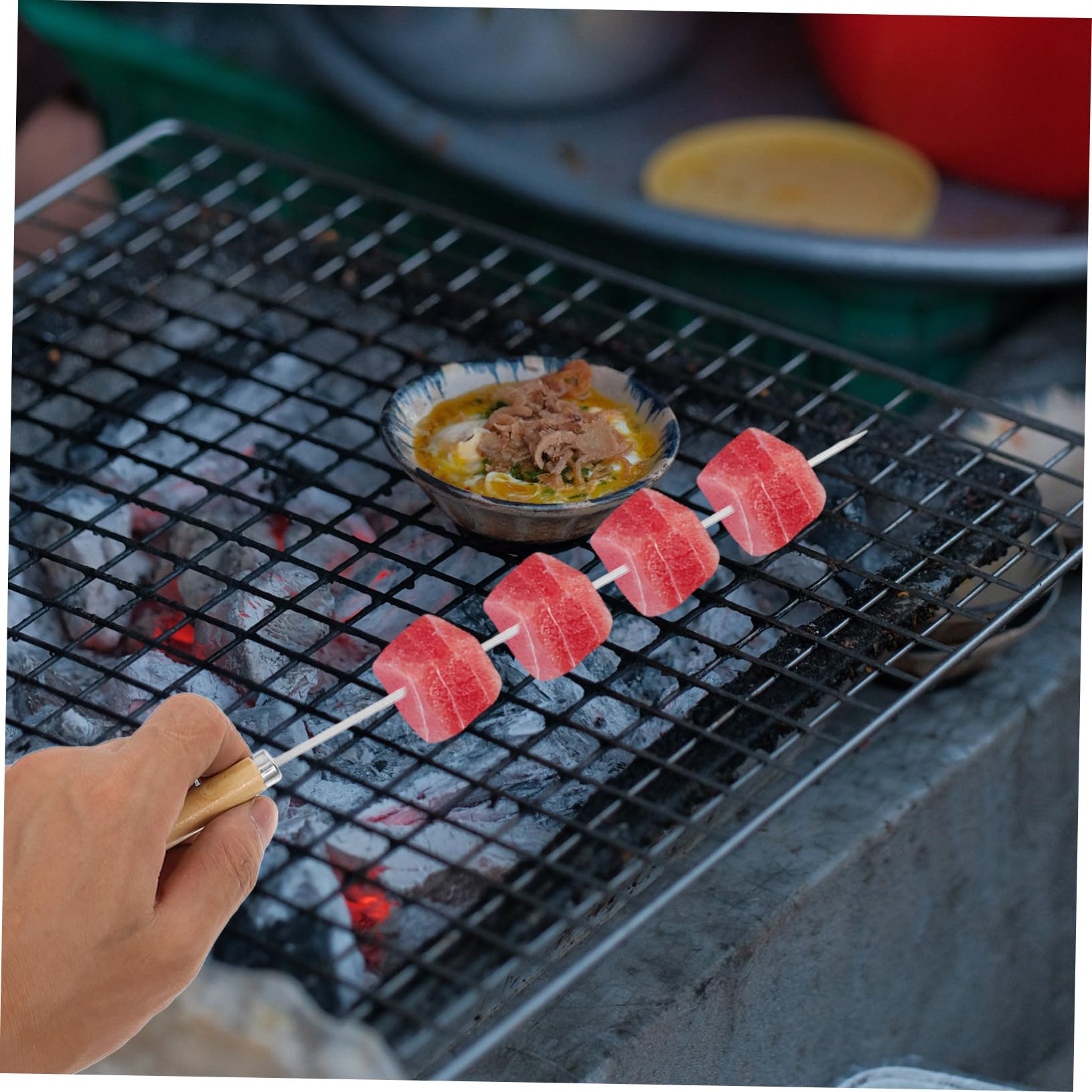 Spiedini da Barbecue in Acciaio Inox e Legno 50 Pezzi | Punta Piatta e Tonda, Impugnatura Comoda Antiscivolo, per Grigliate e Cottura ad Alte Temperature