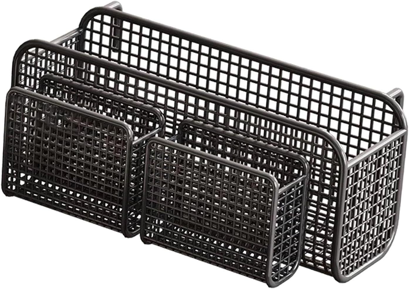 Hanging Storage Basket for Magazines, Phones, Drinks, Bedside Shelf, Bedroom, Iron Wire Mesh, Storage Shelf, Black L with Basket