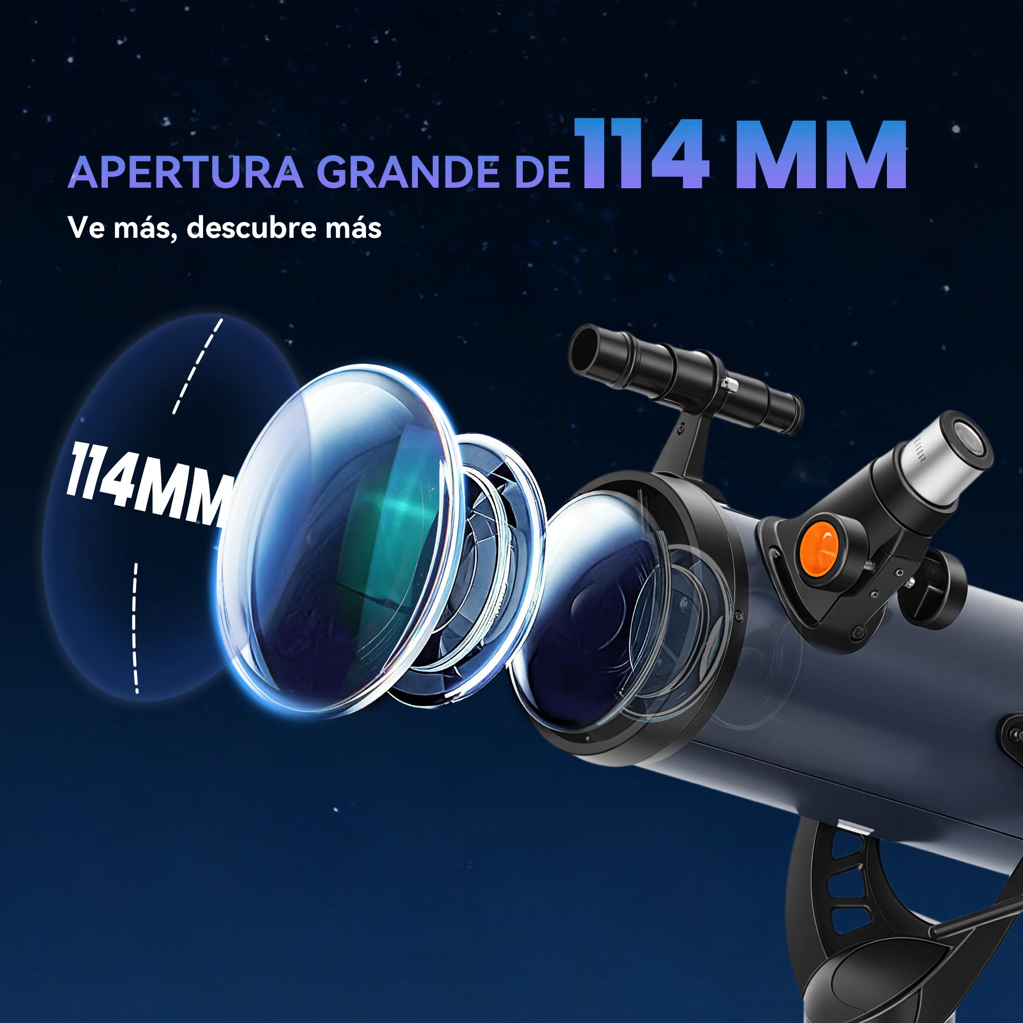 Outsunny Telescopio Reflector Astronómico, Apertura de 114 mm, 40X/100X, 1000 mm Telescopio Astronómico para Adultos, Principiantes y Niños, con Trípode Ajustable y Bolsa de Transporte