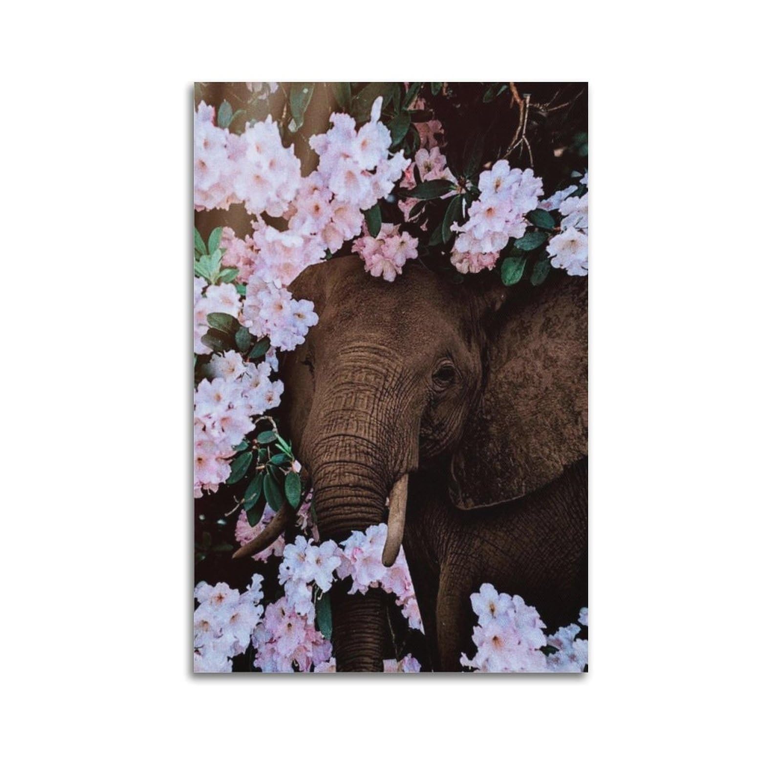 Xkuga Boys Unframe-Style African Elephant Floral Vintage Nature Poster Wildlife Modern Decorative Canvas Prints - Ideal Wall Art For Family, Man Cave, Game Room, & Girls Bedroom 20X30inch(50X75cm)