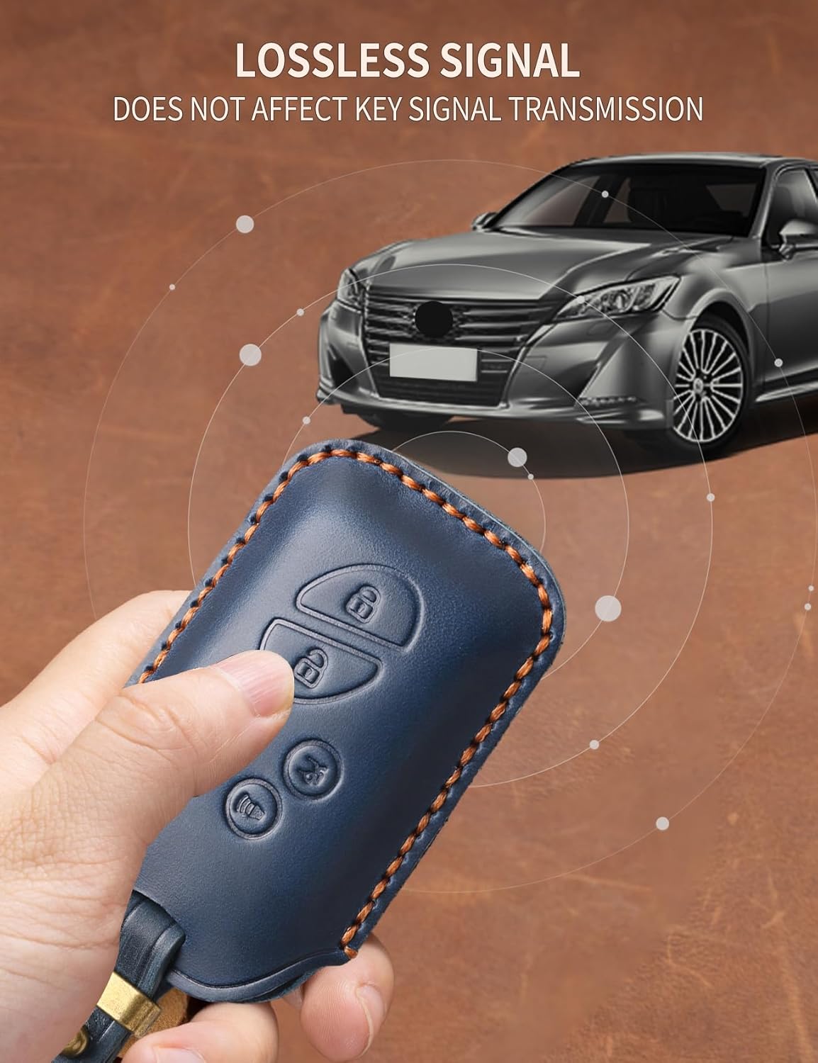 Key Fob Cover for Lexus Leather Key Case Keychain for Lexus RX350 GX460 CT200H IS350 IS250 LS460 GS350 Car Key Holder (Blue) - Image 4