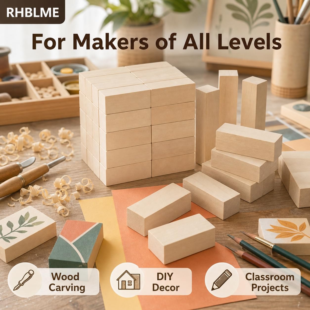 Basswood Carving Blocks - 40 Unfinished Wood Cubes -7