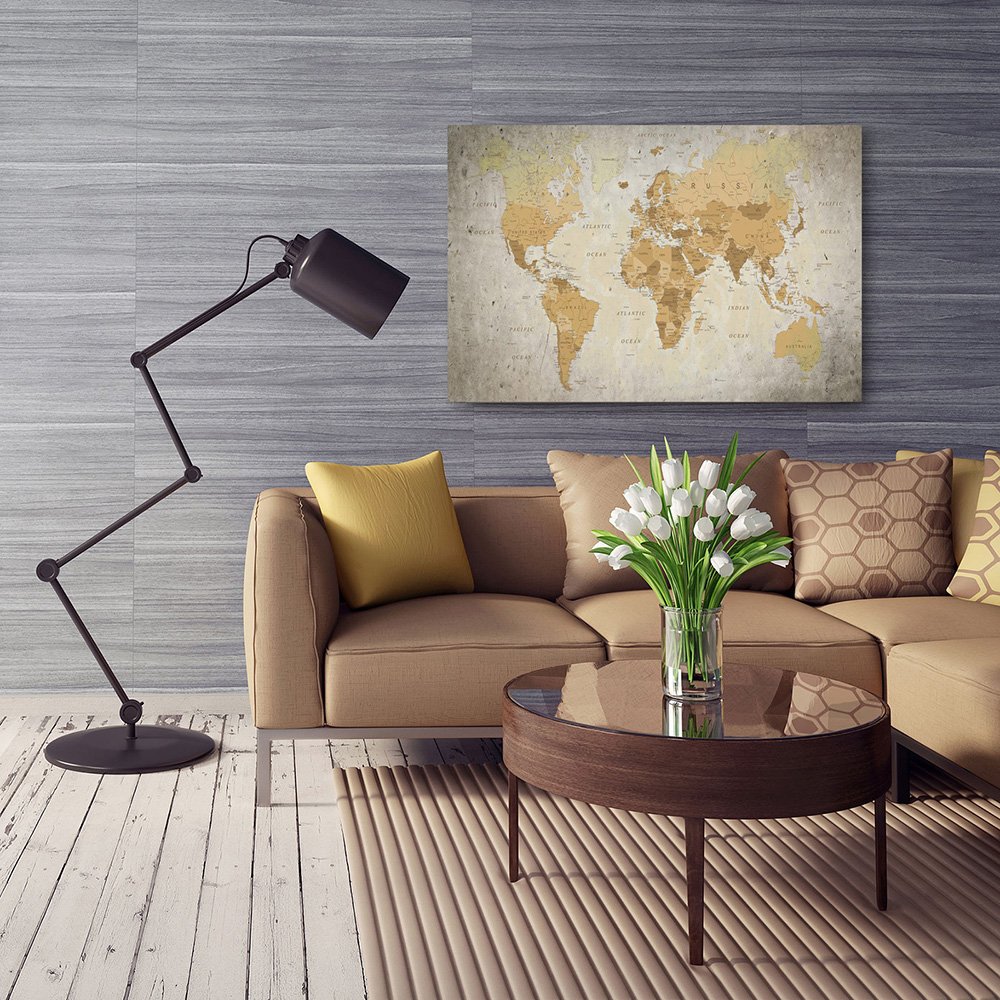 Feeby Mapa Del Mundo 60x80 cm 1 Pieza Modernos Impresión Artística Calidad Fotografica Imagen Decoración de Pared Salon Dormitorio Cocina Oficina Pasillo Moderno Marrón