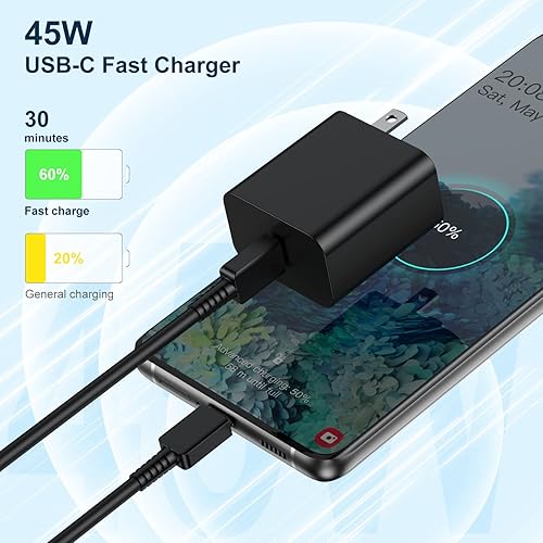 Cargador Samsung de 45 W de carga rápida, paquete de 2 bloques de cargador de pared tipo C con cable USB C de 6 pies, cable de carga Samsung con Cargador Samsung de 45 W de carga rápida, paquete de 2 bloques de cargador de pared tipo C con cable USB C de 6 pies, cable de carga Samsung con