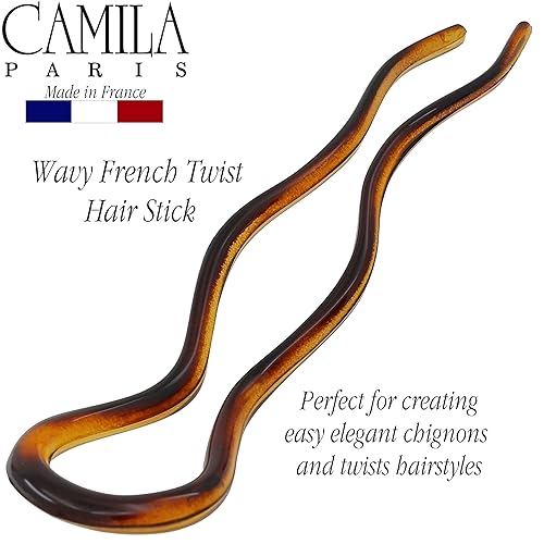 Miniatura 4 de Camila Paris CP140 - Horquilla de pelo tipo barra francesa, 2 pinzas grandes onduladas en forma de U para recogida en espiral y moño, concha de