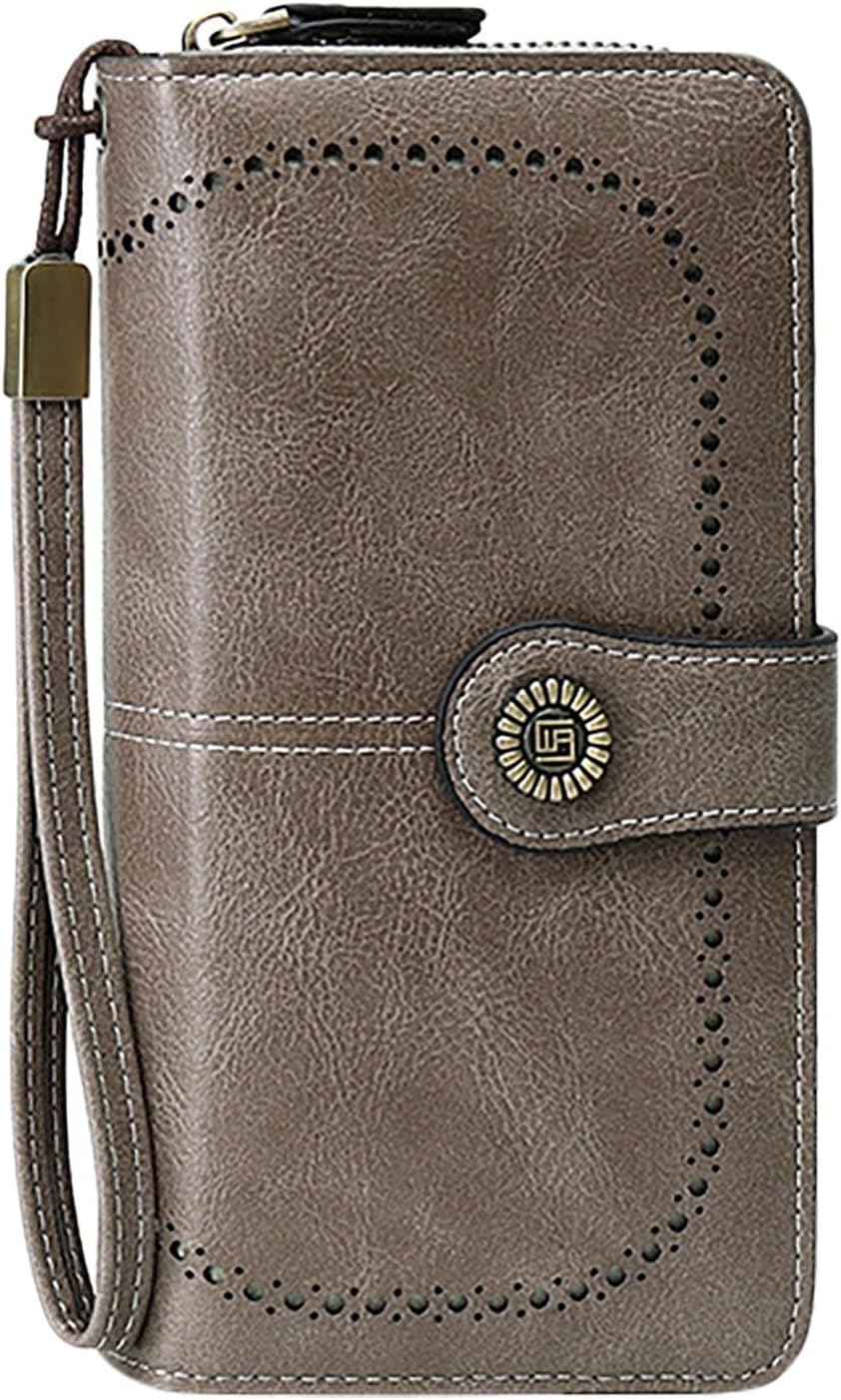 Rfid Wallet Women,2024 New Leather Wallet Women Wristlet,Bifold Rfid Blocking Large Capacity Zip Around Clutch Purses Credit Card Wallet,Travel Wallet for Mom Ladies Women Girls, Grey,