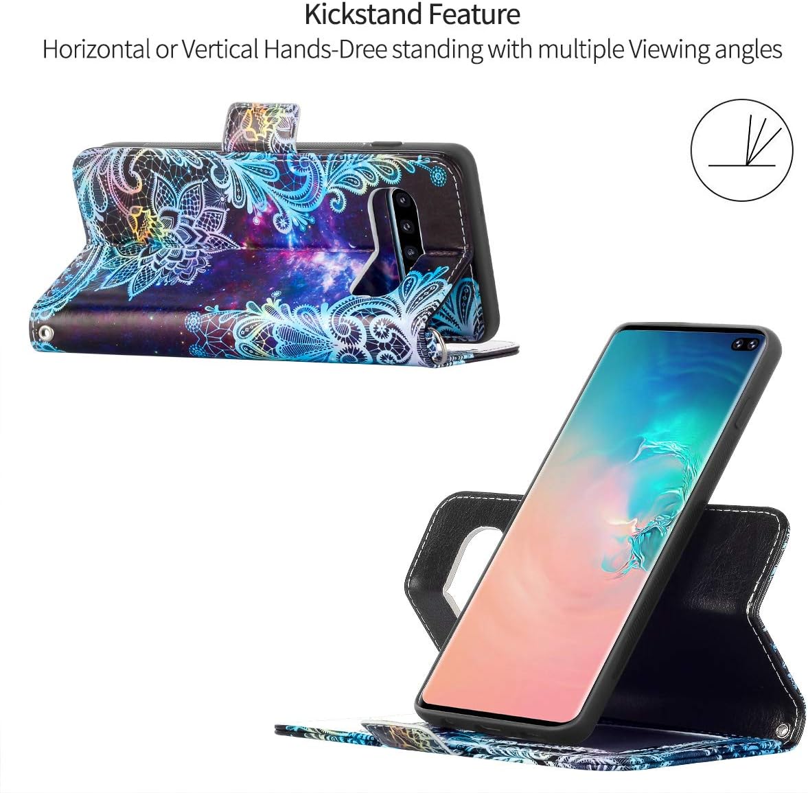 Casetego Compatible with S10 Case,Detachable Magnetic Wallet Case PU Leather Full Body Protective Case with Credit Card Holders, Wrist Strap for Samsung Galaxy S10,Blue Mandala
