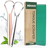 RONAVO Tongue Scraper for Adults, Two Colors Designed for Couples, Cure Bad Breath, Tongue Cleaners Stainless Steel, Metal Tongue Scrapers for Oral Care & Hygiene (2 Pack)