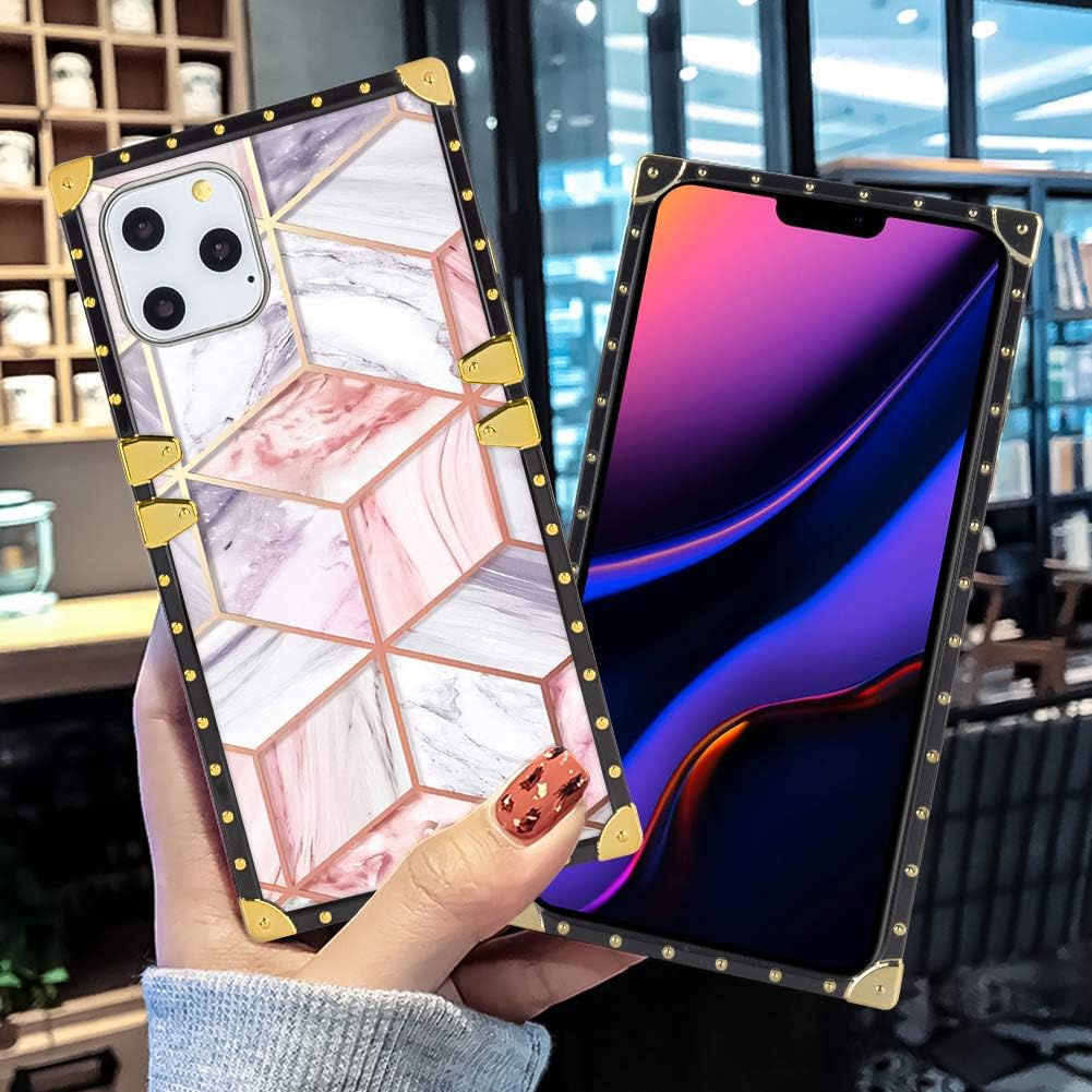 Square Case Compatible iPhone 11 Pro Max 2019 6.5 Inch Marble Luxury Elegant Soft TPU Full Body Shockproof Protective Case Metal Decoration Corner Back Cover iPhone 11 Pro Max Case