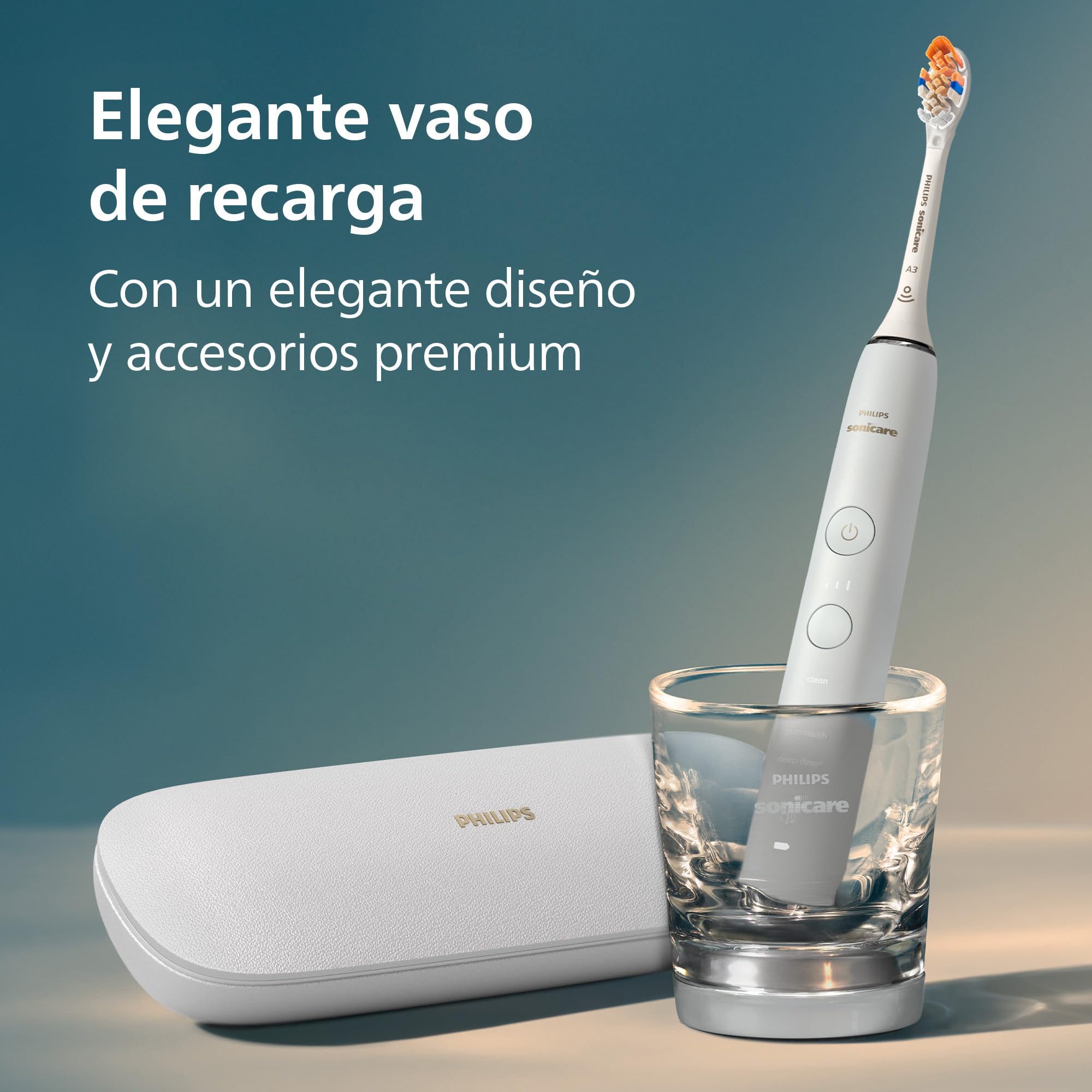 Philips Sonicare DiamondClean Smart 9400, cepillo dental eléctrico, con aplicación, sensor de presión, detección de cabezal de cepillado, blanco, modelo HX9917/88, Blanco, 2 Cabezales