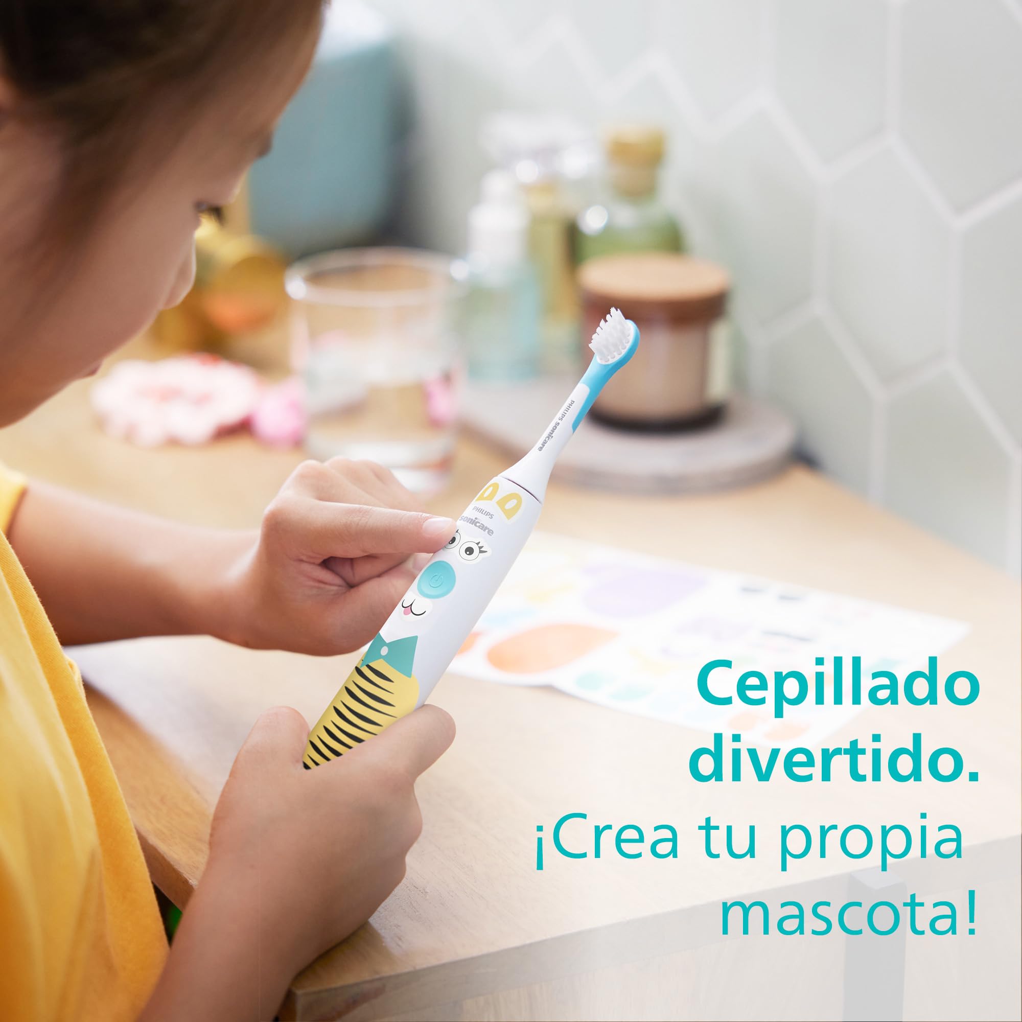 Philips Sonicare For Kids - Cepillo Dental Eléctrico Edición Design a Pet con Pegatinas de Mascotas para Niños, Estuche de Viaje Compacto y Cargador USB modelo HX3603/01