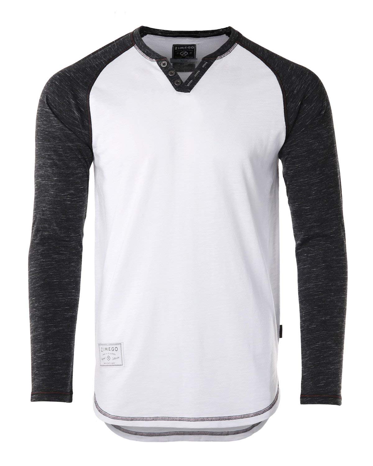 ZIMEGO Mens Long Sleeve V Neck Henley - Thin Color Block Raglan Casual T-Shirt