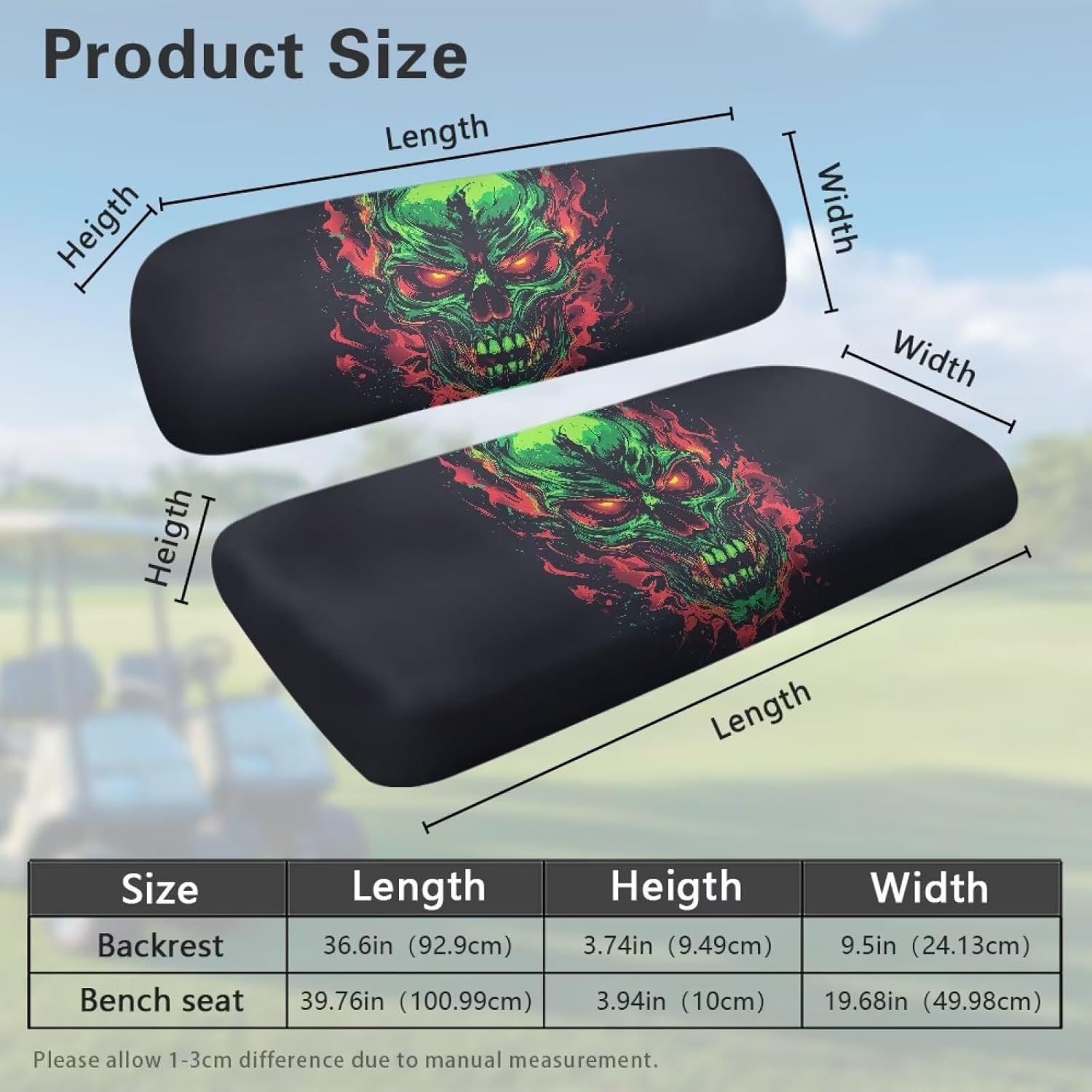2 PCS Golf Cart Seat Covers - Tear-Resistant Polyester, Universal Fit for Hunting & Outdoor Use 2 PCS Golf Cart Front Seat Covers Blanket Towel for Club Car - Skull