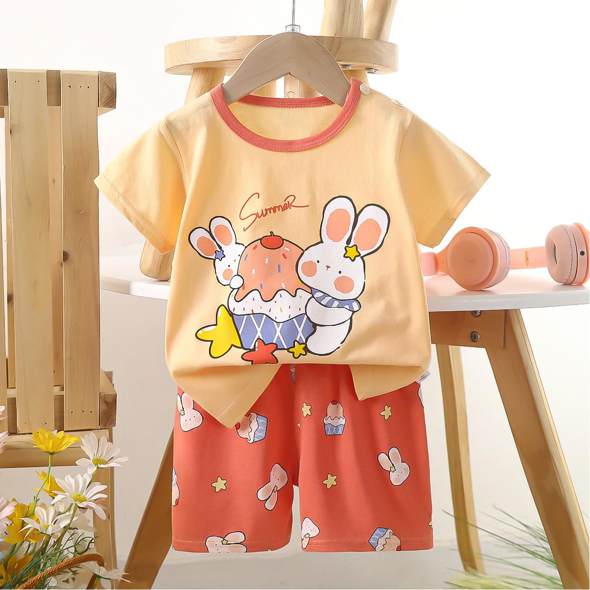 6-częściowy/3 zestawy dla chłopców z krótkim rękawem T-shirt i szorty zestaw miękki, 100% bawełna, oddychający wzór kreskówkowy z guzikami na ramiona, rozm. 73-130 0-7 lat