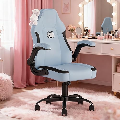 Miniatura 7 de Silla de escritorio, silla de oficina ergonómica para adultos, silla de computadora con soporte lumbar y reposabrazos abatibles, silla de oficina de
