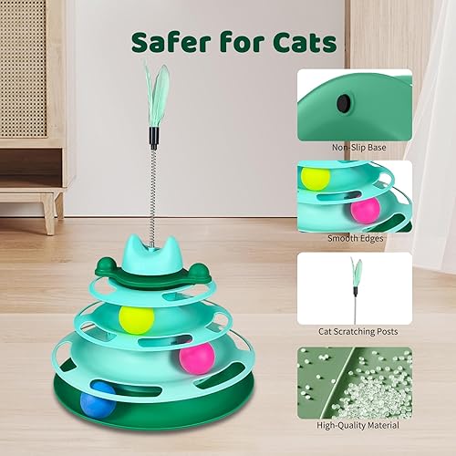 Miniatura 5 de Cat Ball Track, 3-Level Cat Ball Toy with 3 Balls & Detachable Feathers, Interactive Cat Toy for Kitty