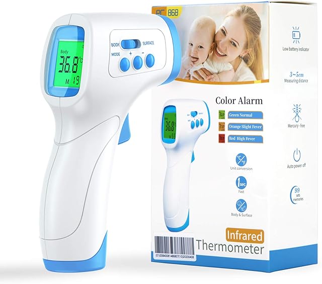 IDOIT Infrared Forehead Thermometer for Adults Kids Baby,Non Contact digital Thermometer for Forehead Body Room with Fever Alarm,99 records,Accurate Readings,LCD Display indoor outdoor use