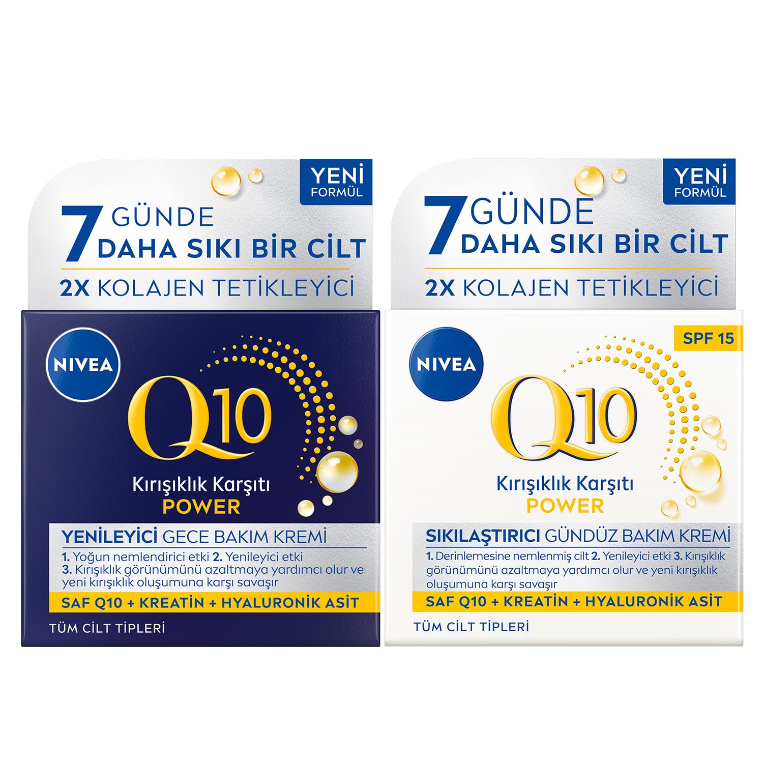 NIVEA Q10 Power SPF30 Kırışıklık Karşıtı Gündüz Kremi 50 ml + NIVEA Q10 Power Kırışık Karşıtı Gece Yüz Bakım Kremi 50 ml